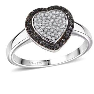 Genuine White and Black Diamond Eternal Bond Heart Ring